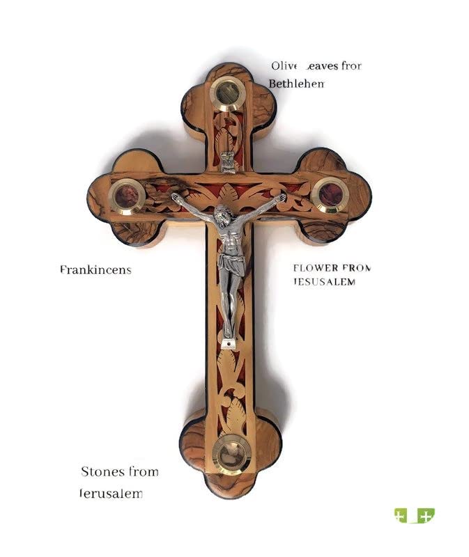 iHoly Land Crafts Mother of Pearl Olive Wood Crucifix Wall Cross, 15" x 10" - size: 15"L x 10"W