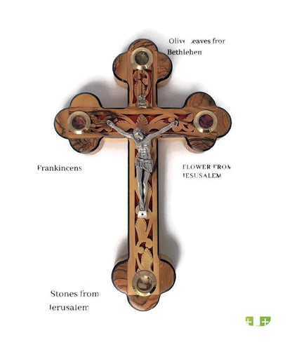iHoly Land Crafts Mother of Pearl Olive Wood Crucifix Wall Cross, 15" x 10" - size: 15"L x 10"W