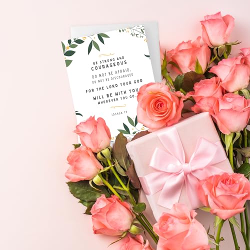 Religious Card Baptism, Christian Bible Quote, Christening, First Communion, Confirmation, or Wedding Card | Cute Prayer & Inspirational Greeting Card, Blank Inside, Thoughtful Gift by Aly Lou (Be Strong And Courageous) - color: Be Strong And Courageous