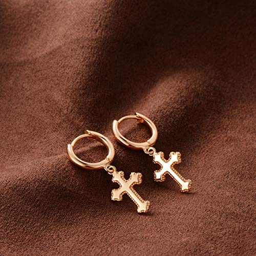 VACRONA Gold Heart Hoop Earrings Huggie Earrings for Women 14k Gold Plated Small Hoops Earrings - color: golden cross