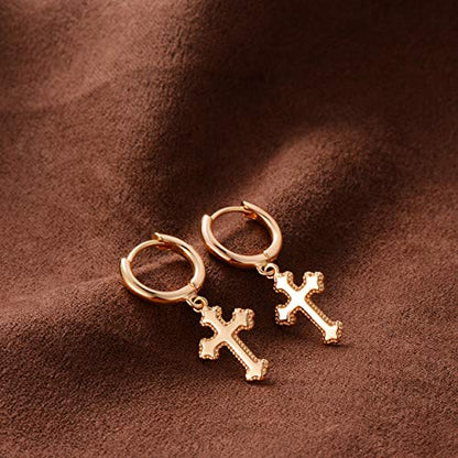 VACRONA Gold Heart Hoop Earrings Huggie Earrings for Women 14k Gold Plated Small Hoops Earrings - color: golden cross