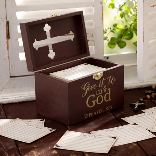 Croblissful Prayer Request Box with 100 Pcs Prayer Cards, Wooden, Walnut - style: Walnut