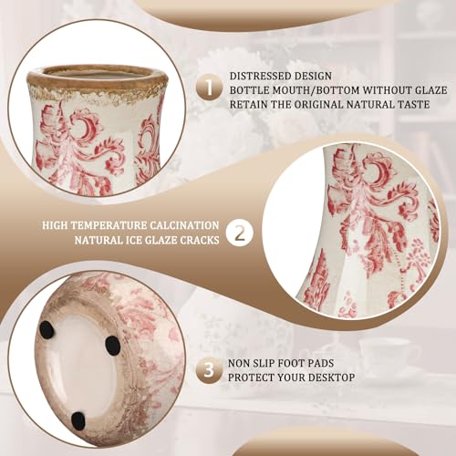 LemonRoad Vintage Ceramic Flower Vase 5.7 Inch Chinoiserie Ice Cracked Glaze Porcelain Vase Rustic Ceramic Large Centerpieces for Home Table Living Room Bookshelf Office(Paisley Style) - style: Paisley Style