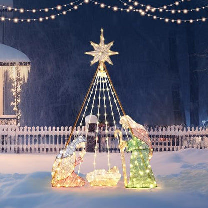 VINGLI 6FT Lighted Nativity Scene for Outdoor Christmas Decoration - size: 6.02ft