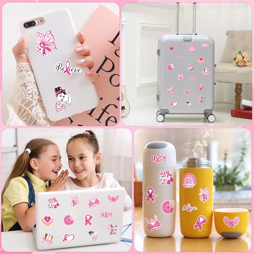 BeYumi Breast Cancer Awareness Stickers - 1000Pcs Breast Cancer Awareness Stickers in 2 Rolls Waterproof Vinyl Pink Ribbon Caring for Women's Health Decals Care About Women Laptop Bottle Luggage Decor - style: Breast Cancer Awareness
