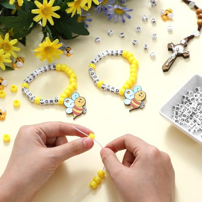 Ferreve 24 Sets Bee Bible Bead Bracelet Crafts Christian Bible Religious DIY Honey Sunday School Crafts Supplies for Party Favors Decor Birthday Gifts