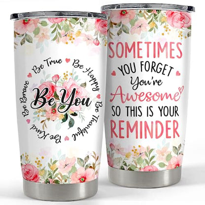 SANDJEST Sometimes You Forget You're Awesome Tumbler 20oz Inspirational Gifts Stainless Steel Insulated Tumblers Coffee Travel Mug Cup Gift for Coworkers Friends Sister Birthday Christmas - color: Inspirational