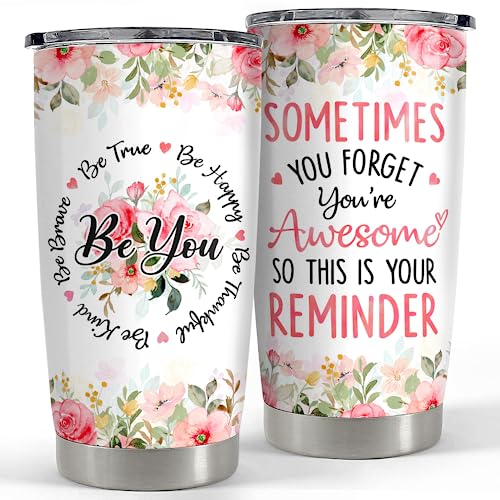 SANDJEST Sometimes You Forget You're Awesome Tumbler 20oz Inspirational Gifts Stainless Steel Insulated Tumblers Coffee Travel Mug Cup Gift for Coworkers Friends Sister Birthday Christmas - color: Inspirational