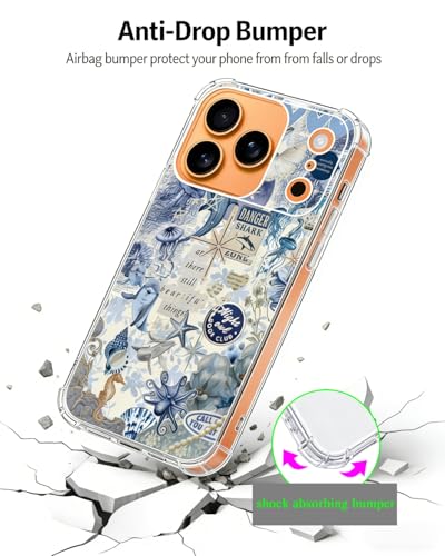 Blue Ocean Aesthetic Phone Case Compatible with iPhone 17 Pro Max, Summer Sea Animals Phone Cover for iPhone 17 Pro Max - color: Blue Coast