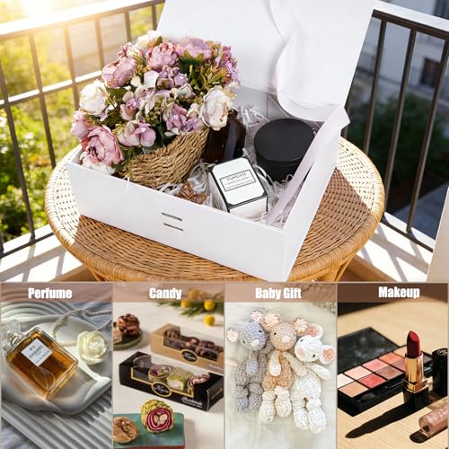 Aimyoo Large White Gift Box with Ribbon, 11.5x8.6x4.1 inch Groomsman Proposal Box for Presents with Magnetic Closure Lids, Rectangle Collapsible Luxury Box for Wedding, Christmas, Halloween, Birthday - color: White 11.4x8.8x4.2 inch-1 Pack