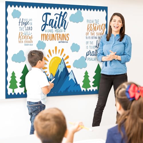 Sayglossy 49 Pcs Christian Bulletin Board Decor Set Faith Can Move Mountain - style: Faith Can Move Mountains