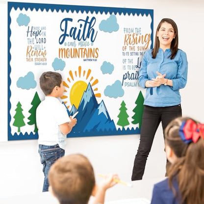 Sayglossy 49 Pcs Christian Bulletin Board Decor Set Faith Can Move Mountain - style: Faith Can Move Mountains