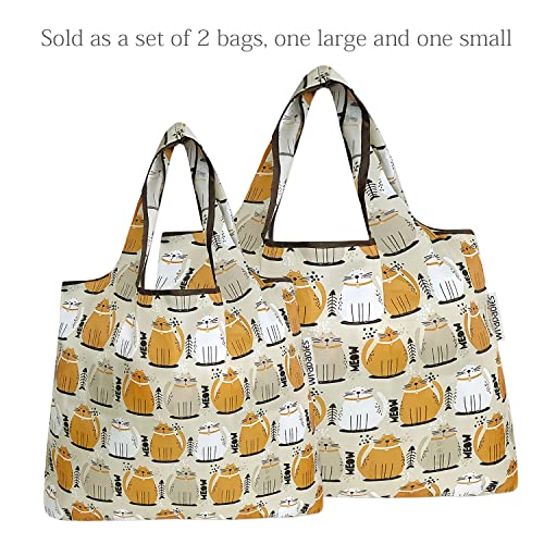 allydrew Large Foldable Tote Nylon Reusable Grocery Bags - color: Set of 2, Cat Food, size: Large & Small (Set of 2)