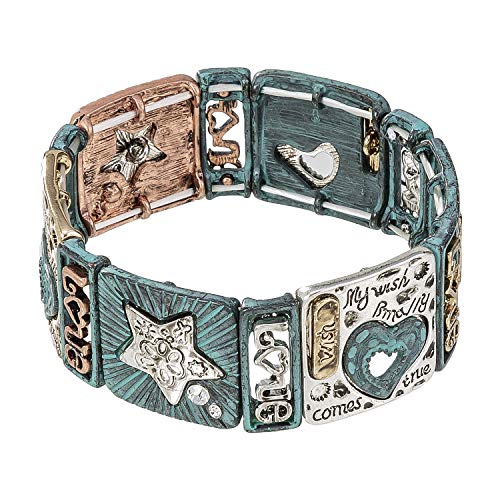 Madison Tyler Religious Prayer Bracelet For Women - style: Gold Plated/Silver Plated/Rose Gold Plated Patina Turquoise Stretch Heart Star Love Wish Bracelet