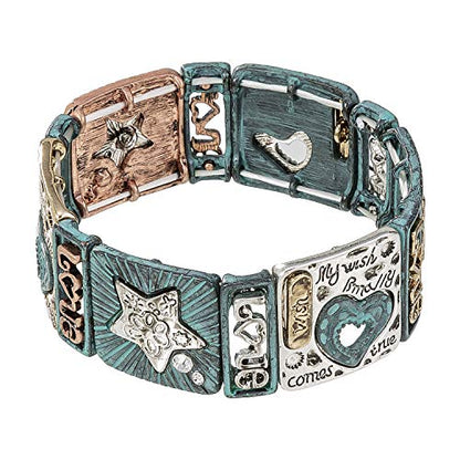 Madison Tyler Religious Prayer Bracelet For Women - style: Gold Plated/Silver Plated/Rose Gold Plated Patina Turquoise Stretch Heart Star Love Wish Bracelet