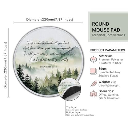 Christian Proverbs 3 5-6 Forest Mountains Small Round Mouse Pad 8.6x8.6in - color: Proverbs 3 5-6 Mouse Pad