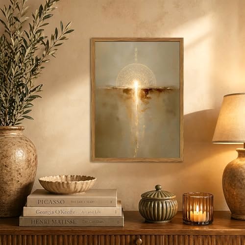 Framed Christian Wall Art, Abstract Gold Divine Light Wall Decor Paintings, Sandstone Textured Sacred Sunrise Pictures Prints Religious Home Decor for Living Room Bedroo Prayer Room 16x24 inch - color: Golden, size: 24"L x 16"W