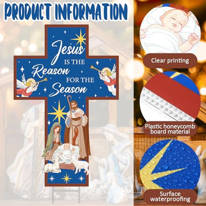Menkxi 4.6ft Jesus Is the Reason for the Season Yard Sign with Metal Stake
