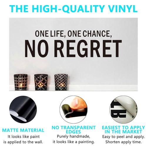 Inspirational Wall Stickers for Living Room: Motivational Quotes Office Gym School Classroom Garage Bedroom Vinyl Art Wall Decals - One Life One Chance No Regret 25" X 7" - color: One Life One Chance No Regret, size: Small