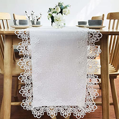 Lace Tablecloth Rectangle Fabric Washable Off White 16x70inch - color: H17176-white-1, size: 16*70