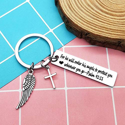 Bible Verse Keychain Religious Jewelry for He Will Order His Angels to Protect You Wherever You Go Faith Key Chain Christian Gift Religious Keychain Thanksgiving Christmas Birthday Easter Prayer Gift