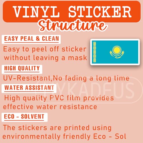 (3Pcs) Kazakhstan Flag Stickers – Kazakh Sticker, Country Flag Vinyl Decal - color: Kazakhstan