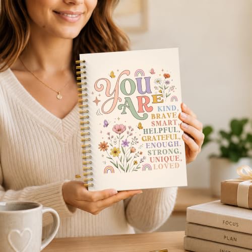 JMICTUB Boho Floral Motivational Spiral Notebook 5.5x8.3, You Are Kind Positive Affirmations Hardcover Lined Journal for Kids - color: Spiral notebook-16