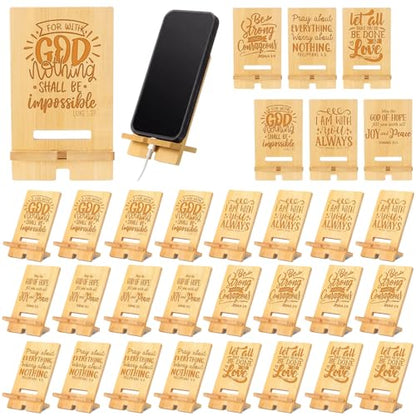 Novabright 24 Pcs Christian Bible Verse Bamboo Phone Stand, Natural - style: Natural