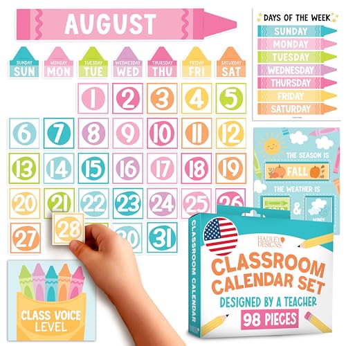 Classroom Calendar Set Bulletin Board Decorations, 98pc School Calendar Set - color: Crayon