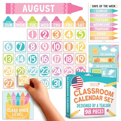 Classroom Calendar Set Bulletin Board Decorations, 98pc School Calendar Set - color: Crayon