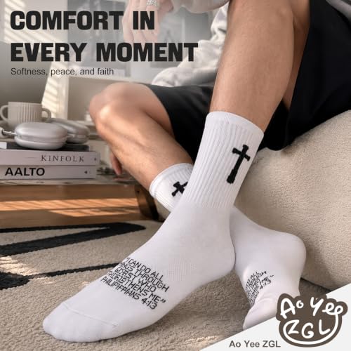 3 Pairs Unisex Cross Socks,Gifts for Christian: Easter Christmas - color: Philippians 4:13 - White