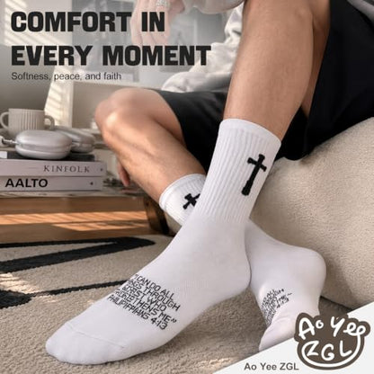 3 Pairs Unisex Cross Socks,Gifts for Christian: Easter Christmas - color: Philippians 4:13 - White