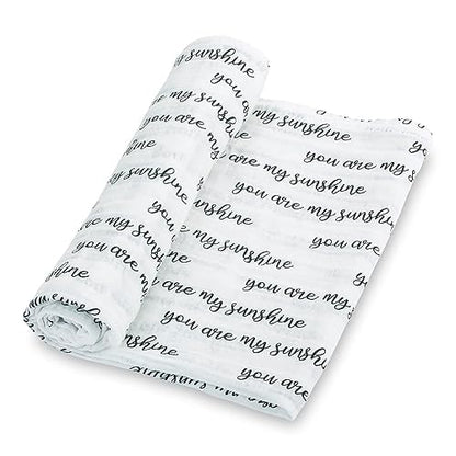 LollyBanks Muslin Swaddle Blanket, 47 x 47 in, Newborn Receiving Blanket - color: You Are My Sunshine