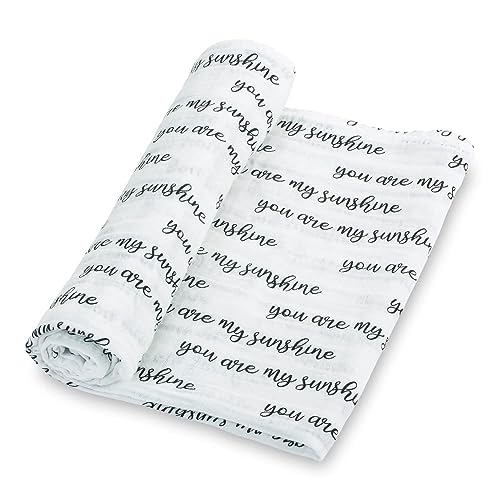 LollyBanks Muslin Swaddle Blanket, 47 x 47 in, Newborn Receiving Blanket - color: You Are My Sunshine