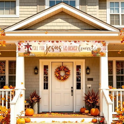 Fall for Jesus He Never Leaves Christian Fall Banner Thanksgiving Yard Sign - color: Fall for Jesus He Never Leaves