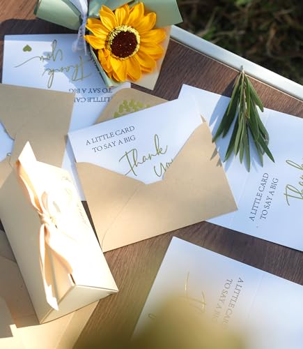Winoo Design 100 PK Luxurious Gold Thank You Cards with Envelopes Bulk - 5x3.5 Inches Wedding Thank You Notes Baby Shower Greenery Bridal Shower Small Business (WHITE) - color: WHITE
