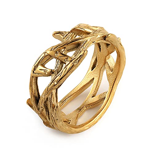 HZMAN Jesus Crown of Thorns Ring for Men Stainless Steel Pinky Ring - color: Gold