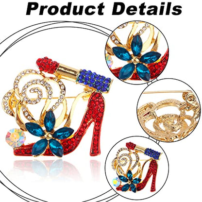 Lip Stick and High Heel Brooch for Women's Fashion Crystal Brooch Pin