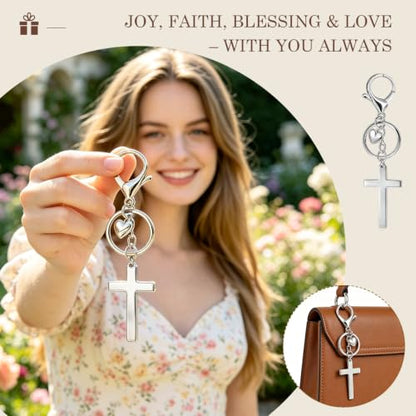 Cross Keychain, Jesus Key Chain Christian Faith Keychain Purse Charm - color: Silver