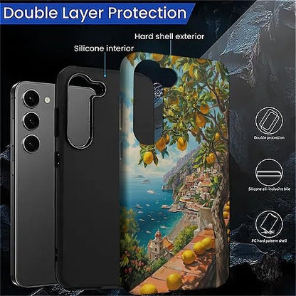 Compatible with Samsung Galaxy S23 Plus Full Body Matte Case Hard Shell Shockproof Screen Lens Protection for Girl Boy Cute Pattern Italian Coast Amalfi Lemon Mediterranean Sea - color: Italian Coast Amalfi Lemon Mediterranean Sea, size: Samsung Galaxy S2