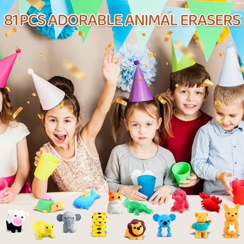 URSKYTOUS 81Pcs Animal Erasers Desk Pets for Kids,Classroom Prizes - style: 81Pcs