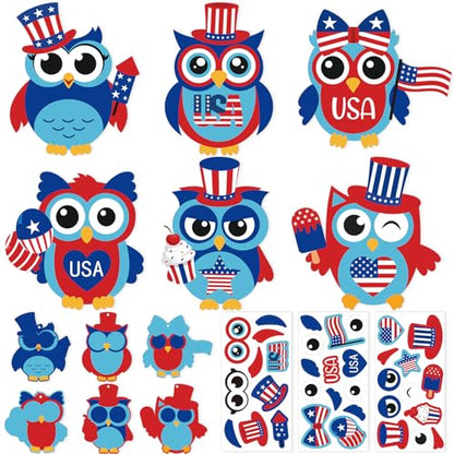 PAIVSUN 24Pcs 4th of July Crafts for Kids, DIY Owl Stickers Crafts Kit - style: Patriotic Owl