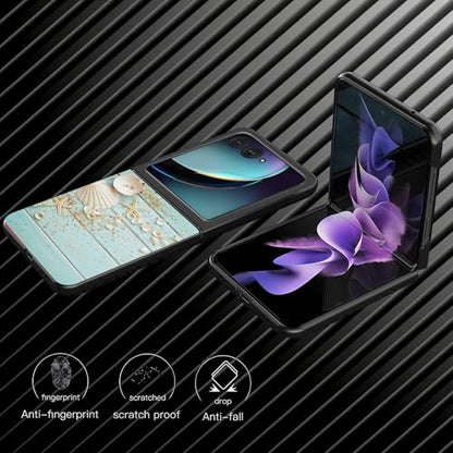 for Samsung Galaxy z flip 7 Case Beach and Seashells Design,Slim Fit Lightweight Hybrid Hard PC PU Leather Folding Phone Cover for Z Flip 7 6.9" - color: Beach and Seashells