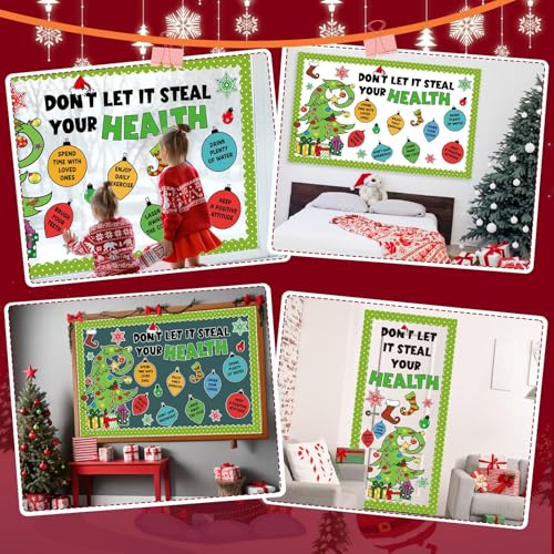 Christmas Bulletin Board Decorations Christmas Accents Healthy Habits Cutouts Red Green Xmas Elf Tree Paper Classroom Decors for Winter Holiday School Classroom Chalkboard Wall Decor Supplies - style: Christmas Tree