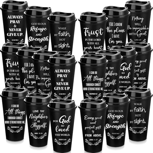 Skylety 20 Pack Christian Gifts Bulk 16oz Bible Verse Tumbler with Lids - color: Black