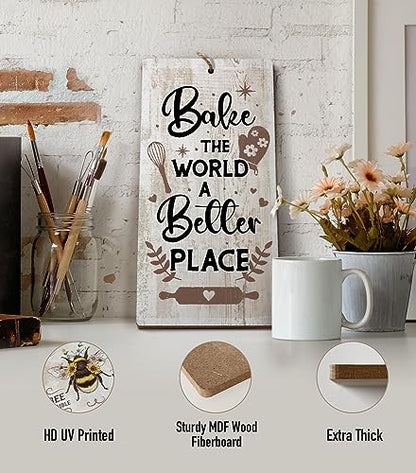 YZEXEZY Baking Sign-Bake the World a Better Place Sign12"x6" Baking Gifts Retro Bakery Cafe Wall Art Decor - style: Bake the World a Better Place