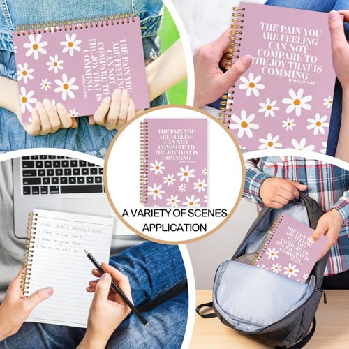Pink Floral Christian Spiral Journal Notebook 5.5x8.3in, Romans 8:18 Bible Scripture Journal, Inspirational Christian Notebooks for Note Taking, Religious Hardcover Notebook - color: Pink-floral Christian