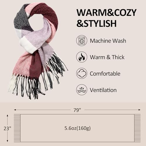Loritta Winter Scarf for Women, Long Plaid Shawl Wraps Scarves Gifts - color: G-purple Pink Lattice