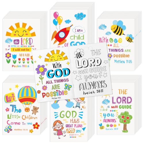 48Pcs Religious Coloring Books Bible Verses DIY Color-in Pages - color: A-bible Style ② (48pcs)