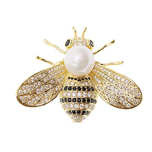 Honey Bee Brooches Crystal Insect Themed Bee Brooch Animal Fashion Shell Pearl Brooch Pin Gold Tone - color: white pearl